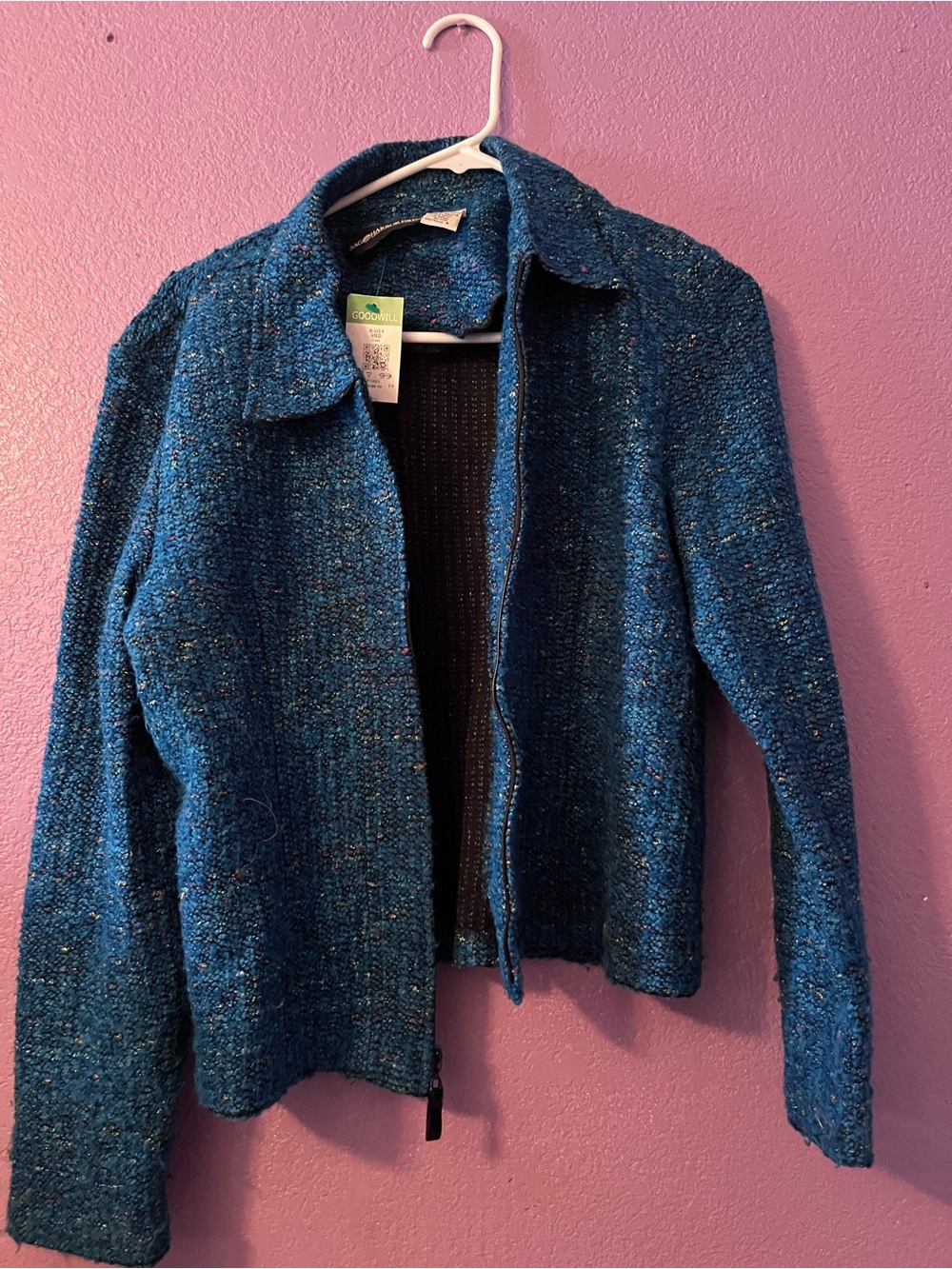 Sag Harbor Teal Tweed Zip-Up Jacket